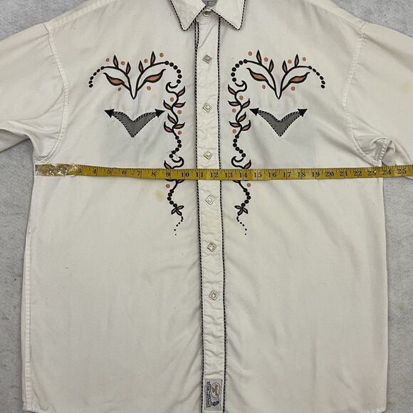 Panhandle Slim Mens Shirt Large White Western Embroidered Pearl Snap Button Up - Picture 4 of 15